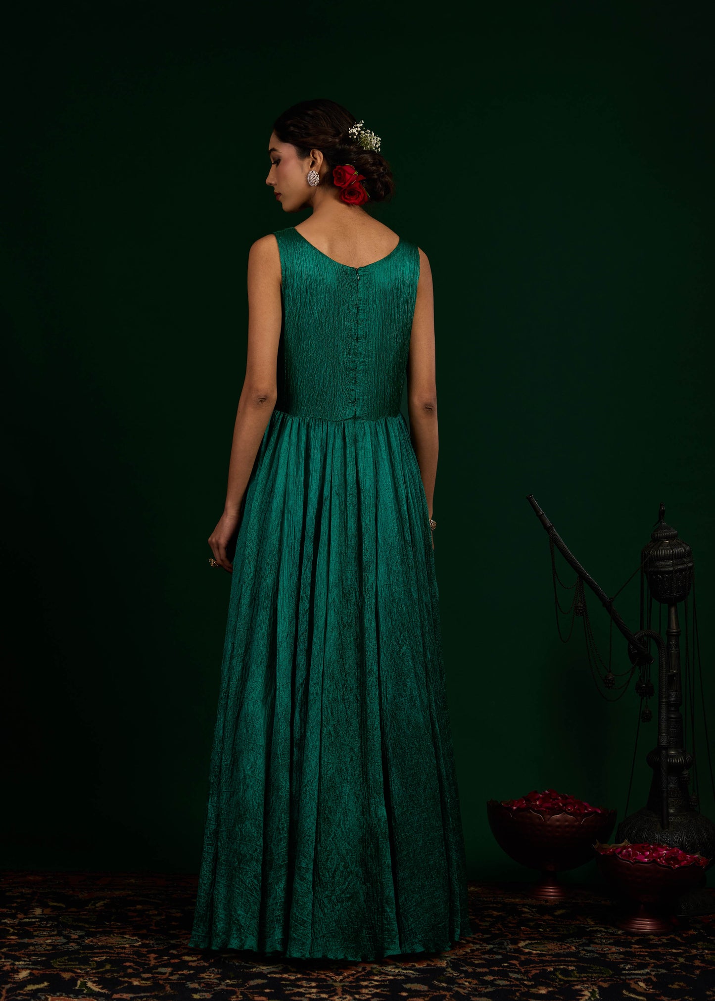 Chand Kurta with Crush Maxi Set - Green