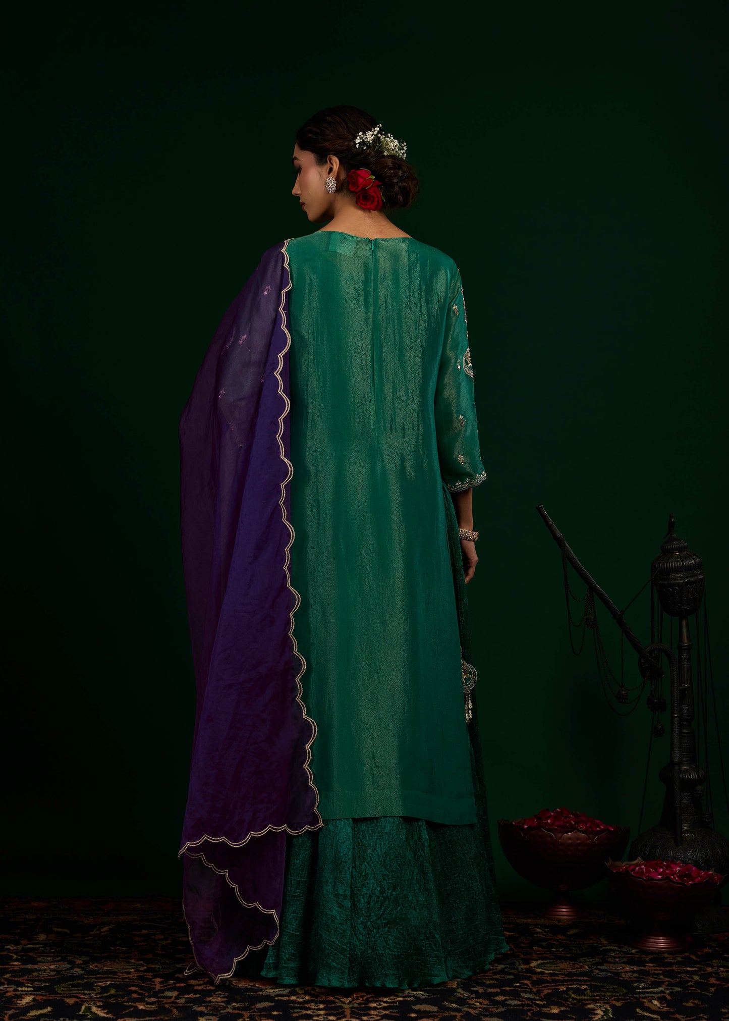 Chand Kurta with Crush Maxi Set - Green