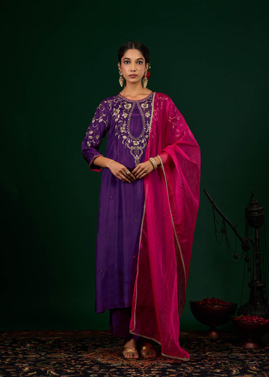 Gulnaar Kurta Set - Purple