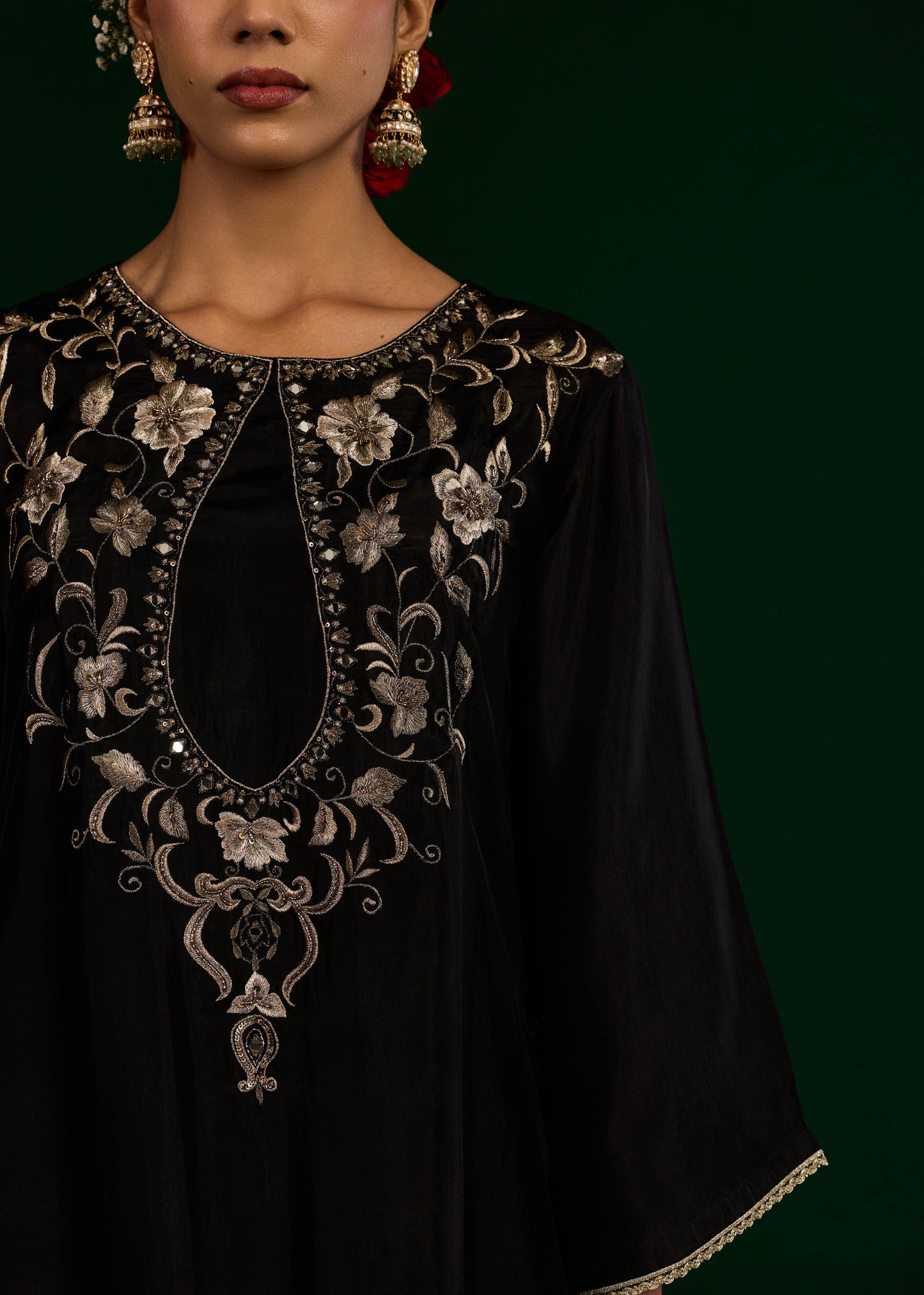 Gulnaar Silk Kaftan Dress -  Black