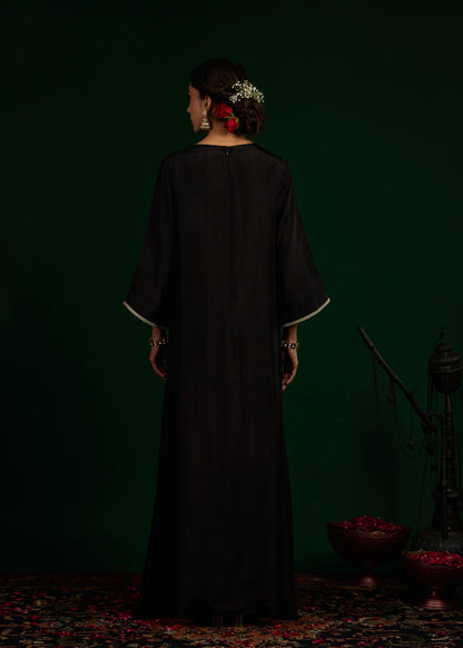 Gulnaar Silk Kaftan Dress -  Black