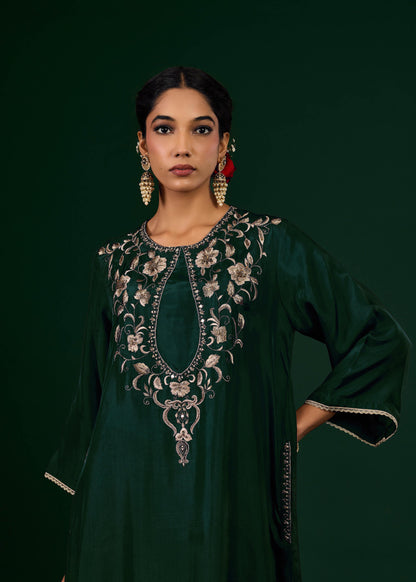 Gulnaar Silk Kaftan Dress -  Emerald Green