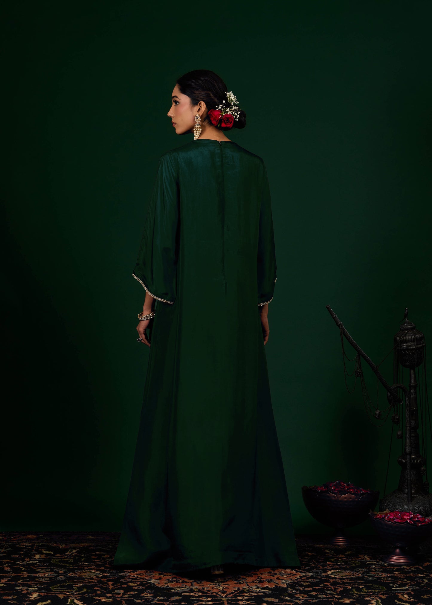 Gulnaar Silk Kaftan Dress -  Emerald Green