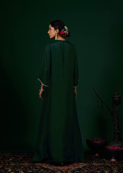 Gulnaar Silk Kaftan Dress -  Emerald Green