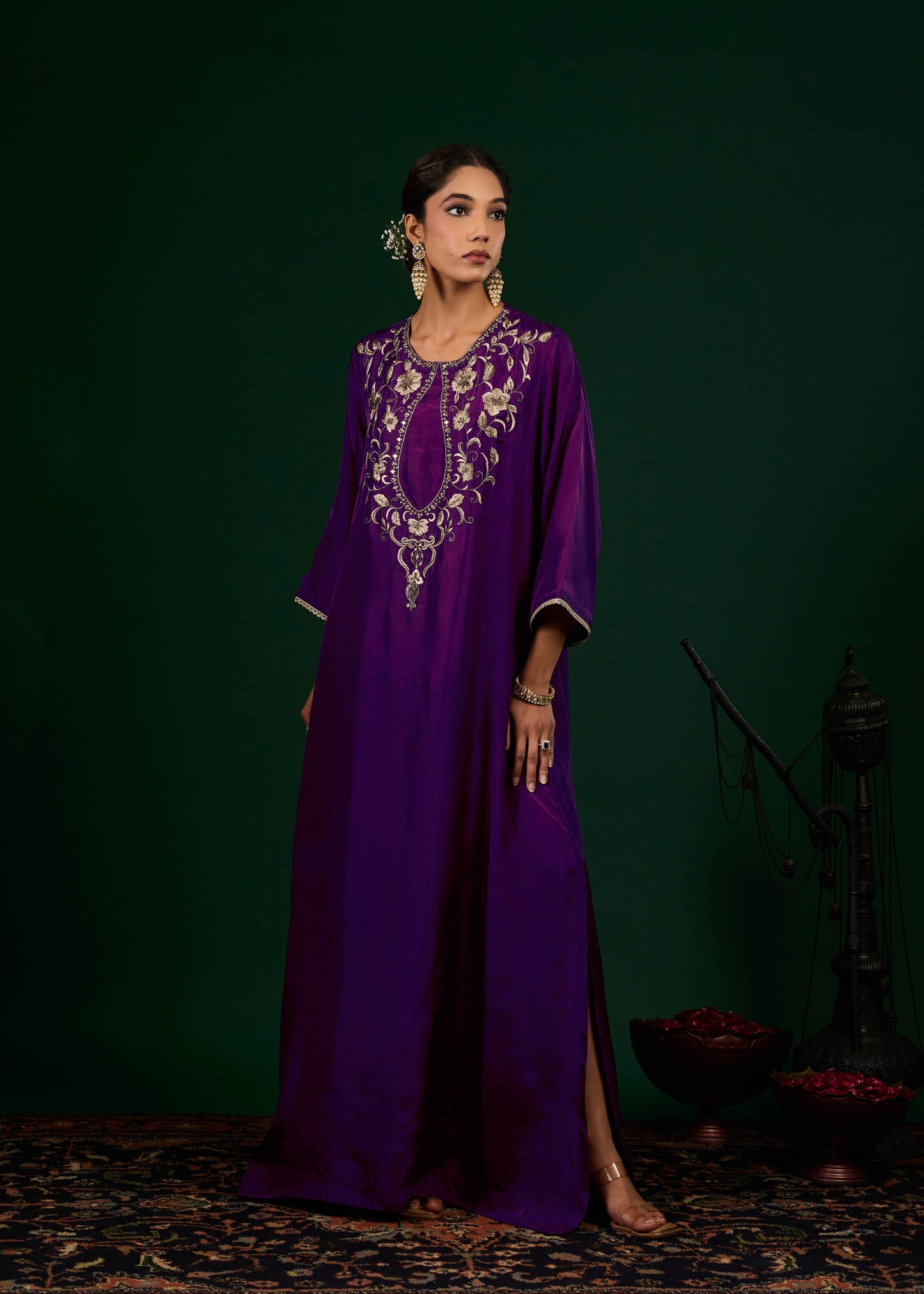 Gulnaar Silk Kaftan Dress - Purple