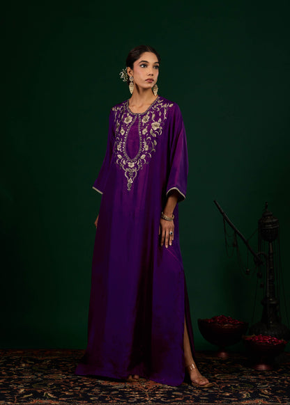 Gulnaar Silk Kaftan Dress - Purple