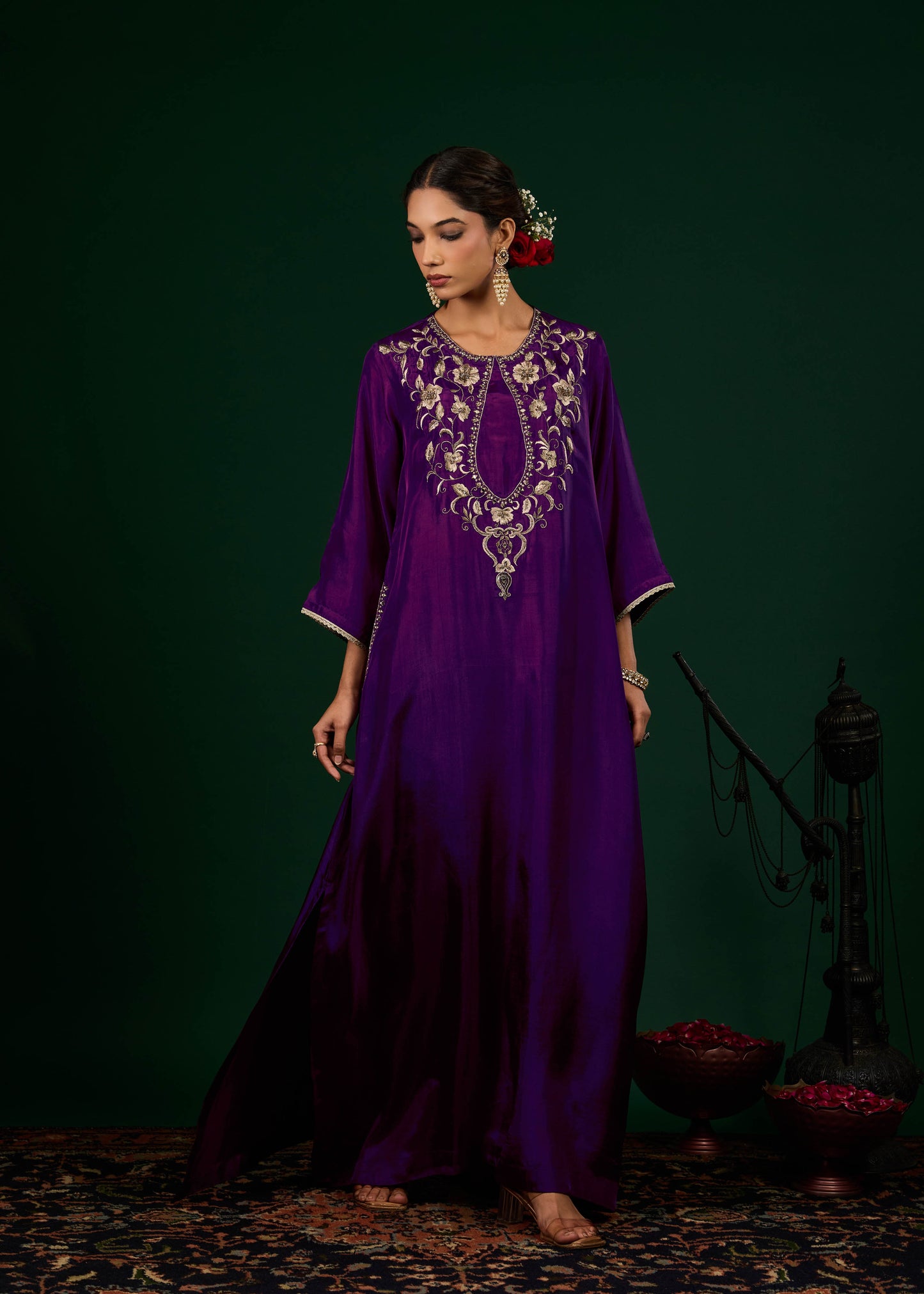 Gulnaar Silk Kaftan Dress - Purple