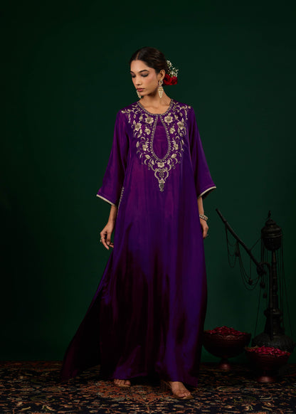 Gulnaar Silk Kaftan Dress - Purple