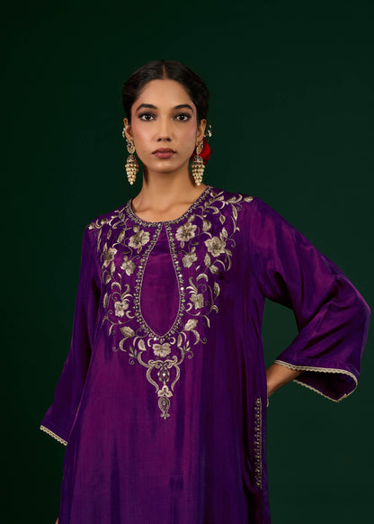 Gulnaar Silk Kaftan Dress - Purple