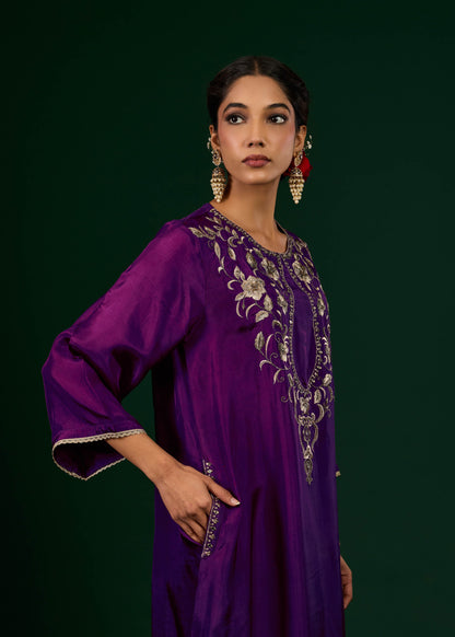 Gulnaar Silk Kaftan Dress - Purple