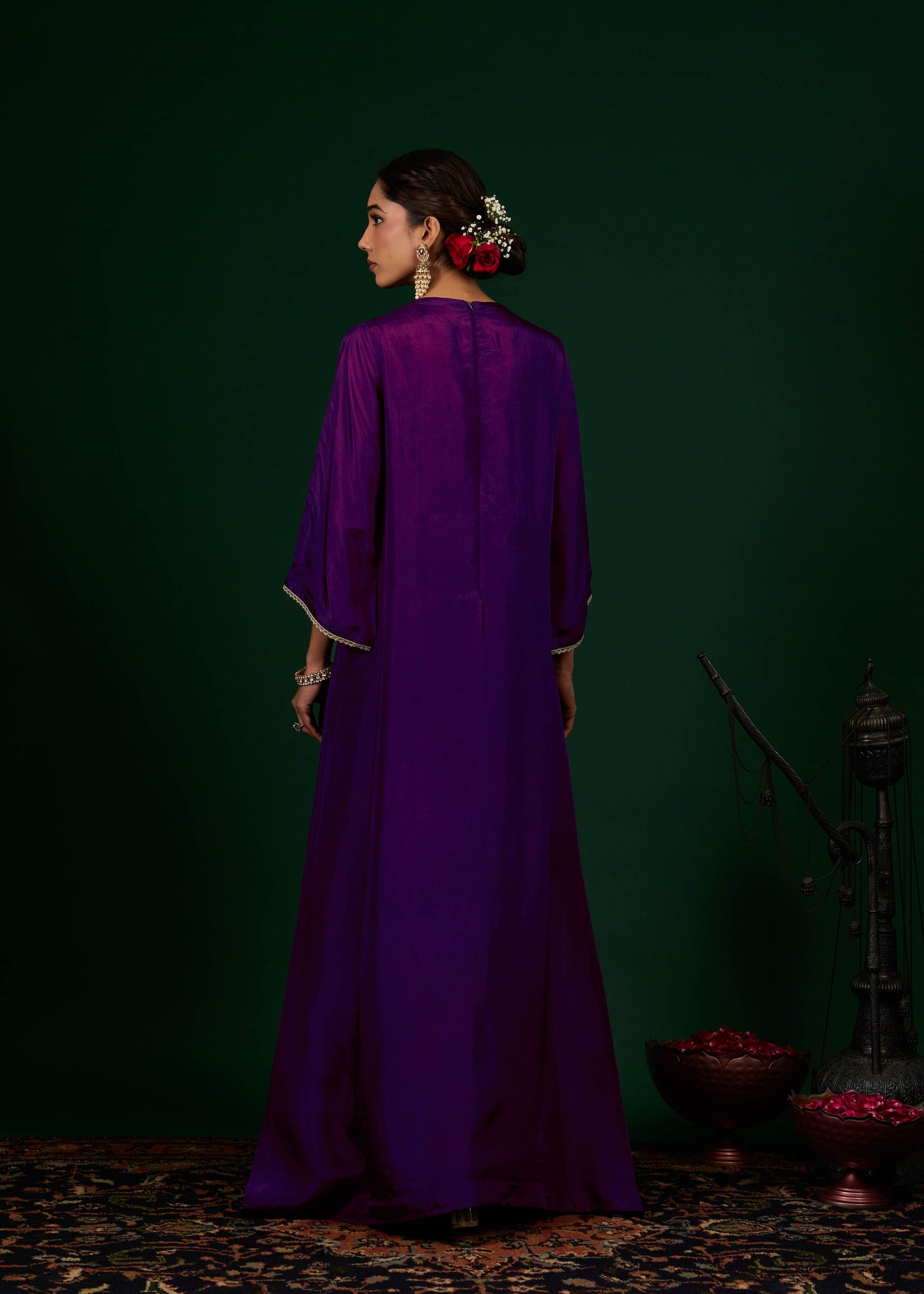 Gulnaar Silk Kaftan Dress - Purple