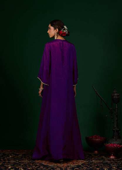 Gulnaar Silk Kaftan Dress - Purple