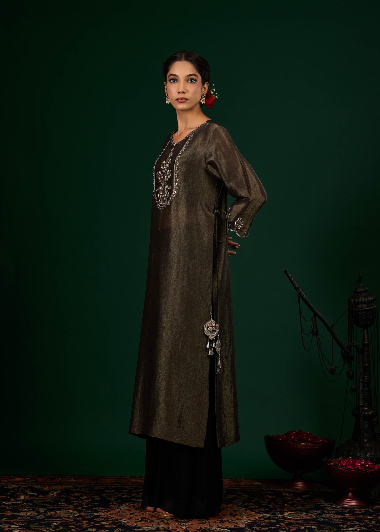 Ruhani Tissue Kurta with Slip & Trousers - Black