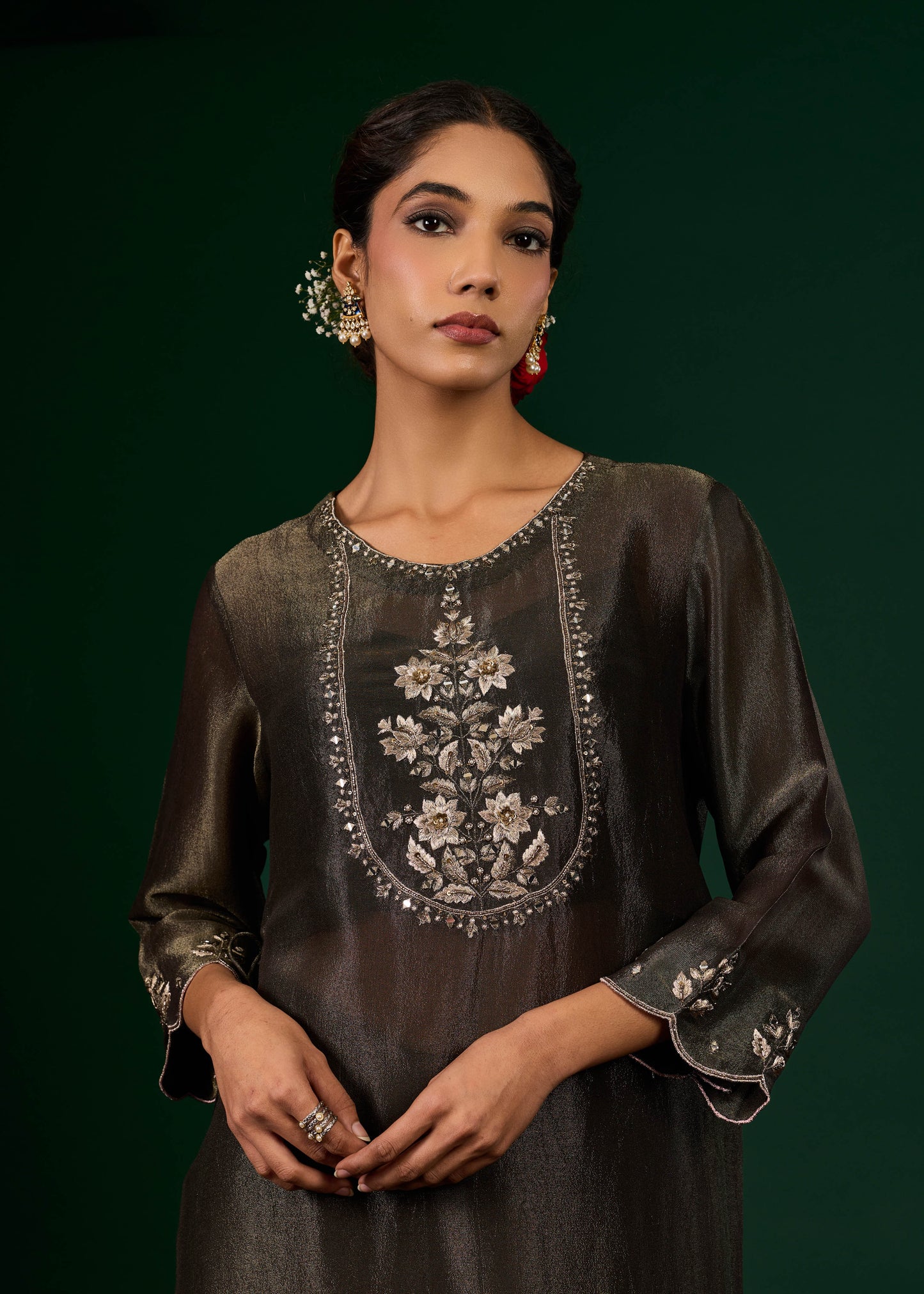 Ruhani Tissue Kurta with Slip & Trousers - Black
