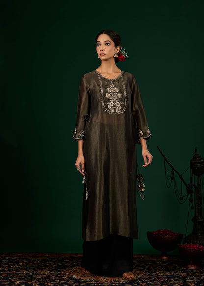 Ruhani Tissue Kurta with Slip & Trousers - Black