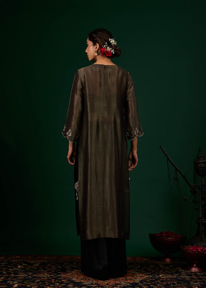 Ruhani Tissue Kurta with Slip & Trousers - Black