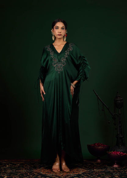 Mehnoor Emb Kaftan -  Emerald Green