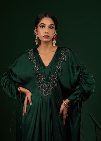 Mehnoor Emb Kaftan -  Emerald Green