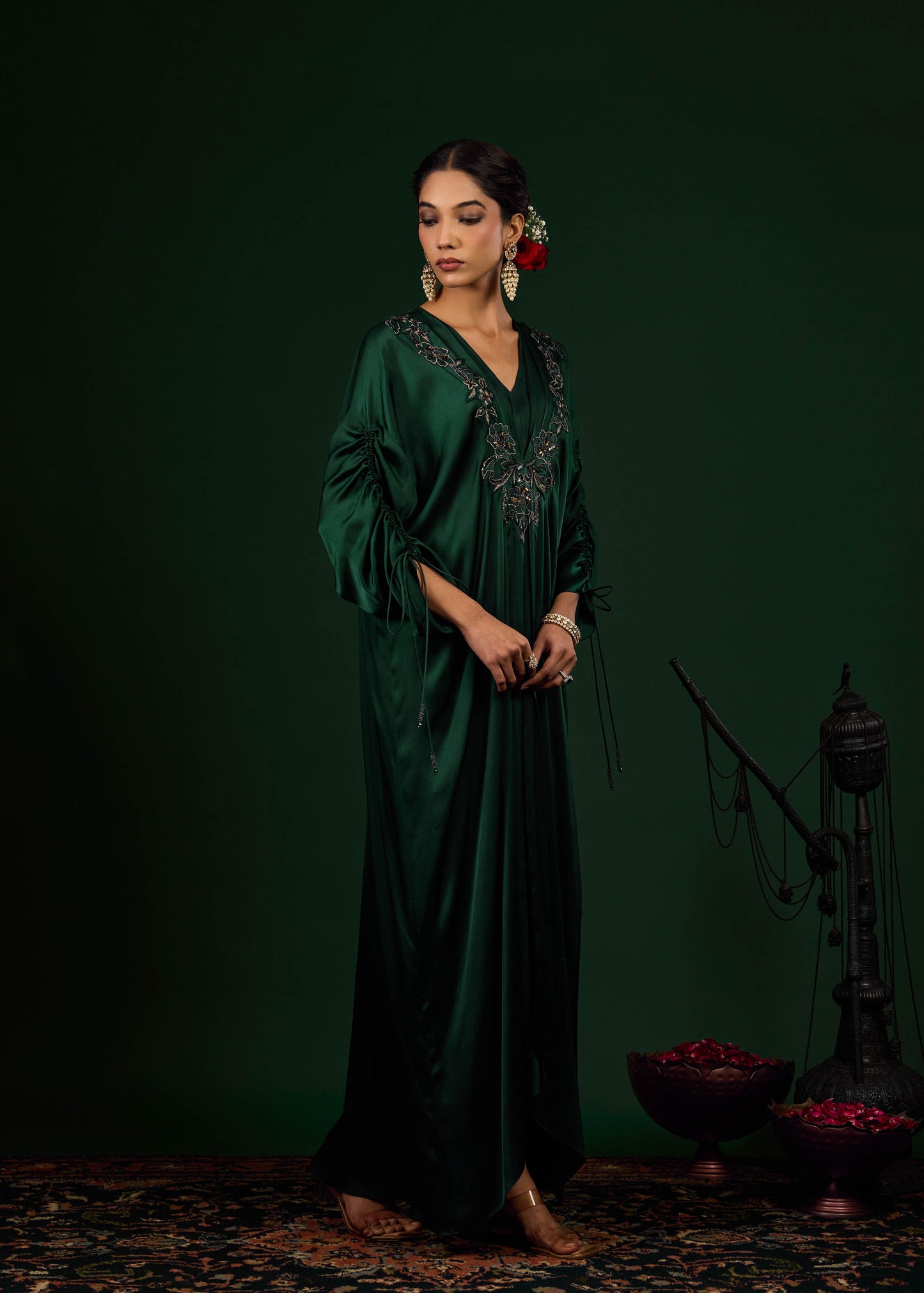 Mehnoor Emb Kaftan -  Emerald Green