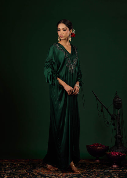 Mehnoor Emb Kaftan -  Emerald Green
