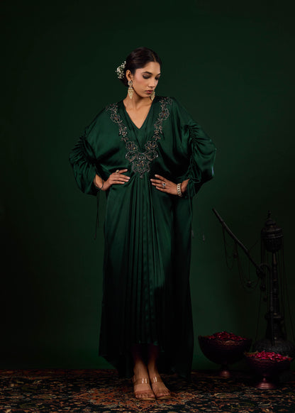 Mehnoor Emb Kaftan -  Emerald Green