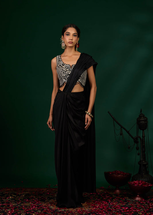 Ashley Draped Saree - Black