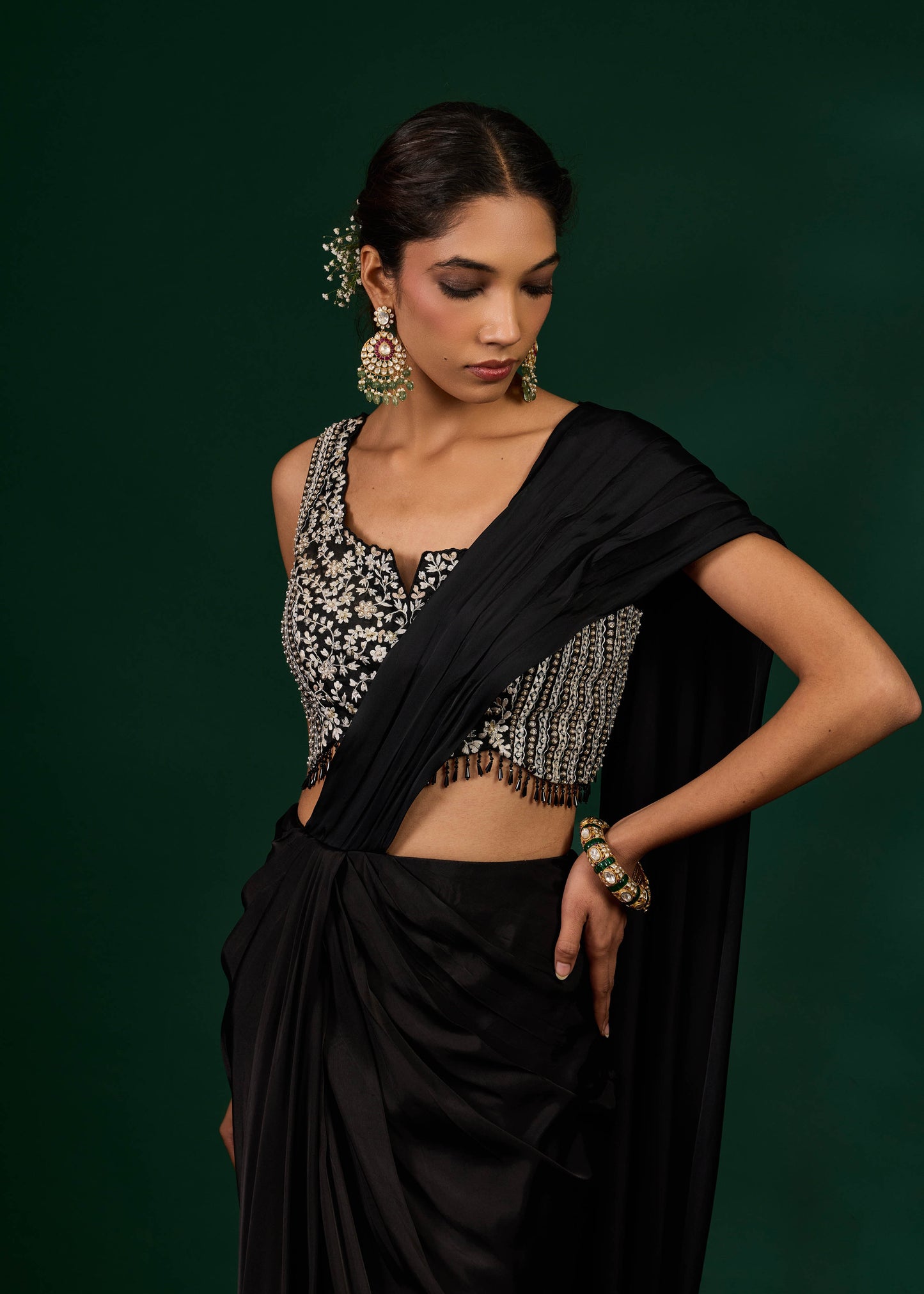 Ashley Draped Saree - Black