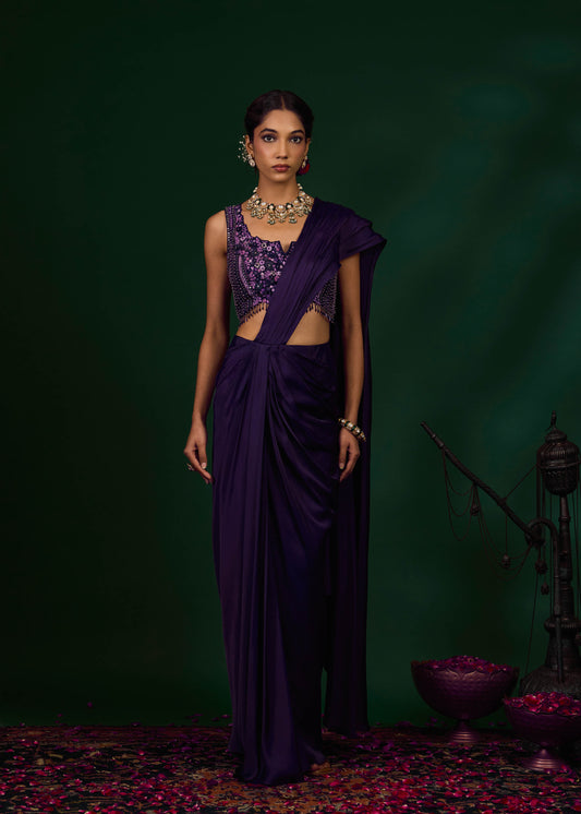 Ashley Draped Saree - Purple