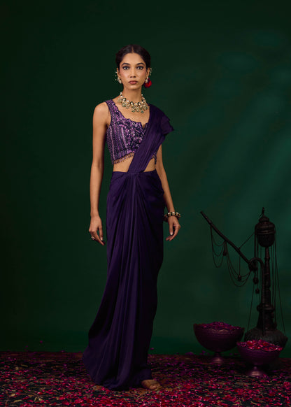 Ashley Draped Saree - Purple
