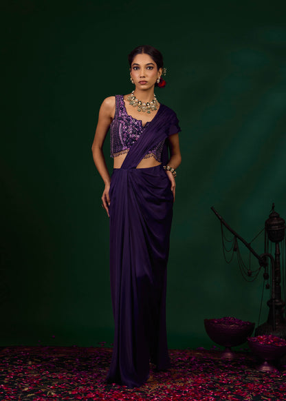 Ashley Draped Saree - Purple