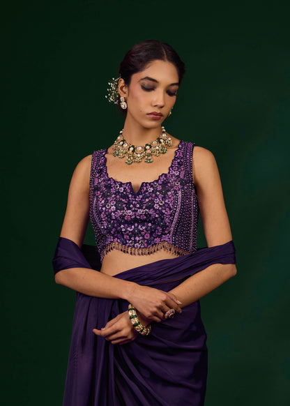 Ashley Draped Saree - Purple