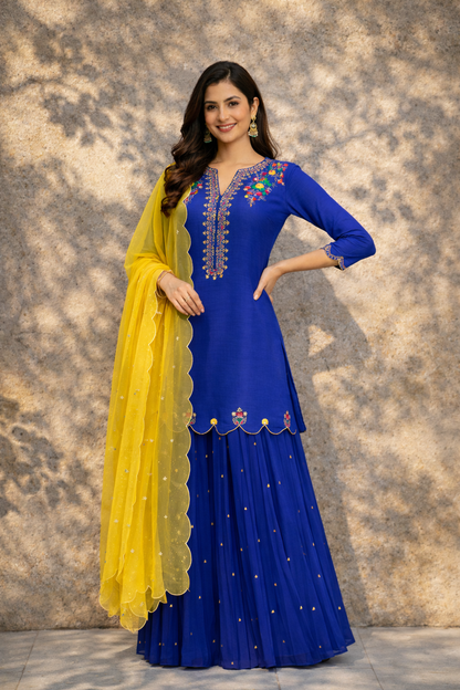 Meher kurta with sharara set - Royal Blue