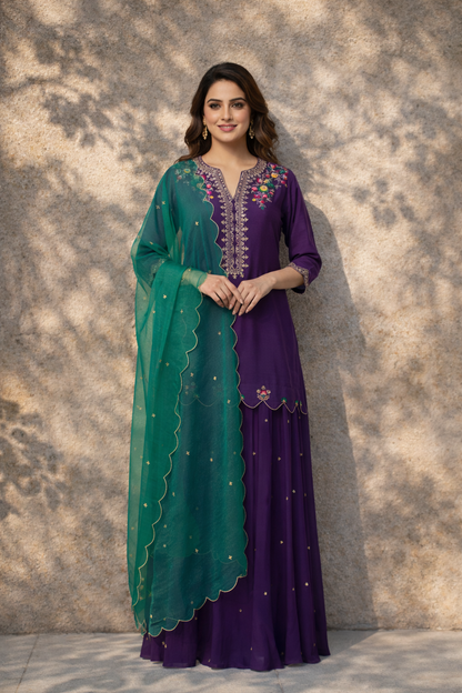 Meher kurta with sharara set - Purple