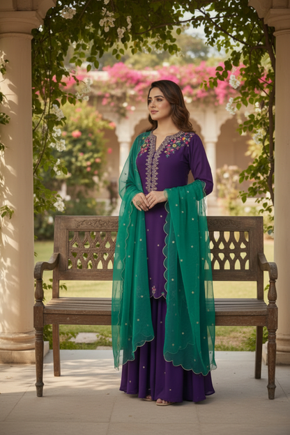 Meher kurta with sharara set - Purple