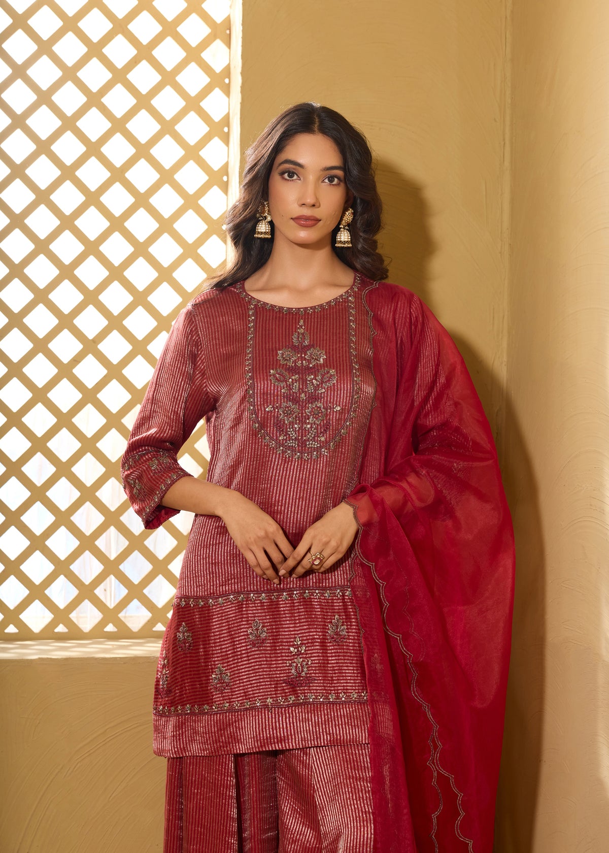 Noorani Short Kurta with Sharara - Red