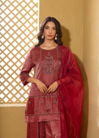 Noorani Short Kurta with Sharara - Red