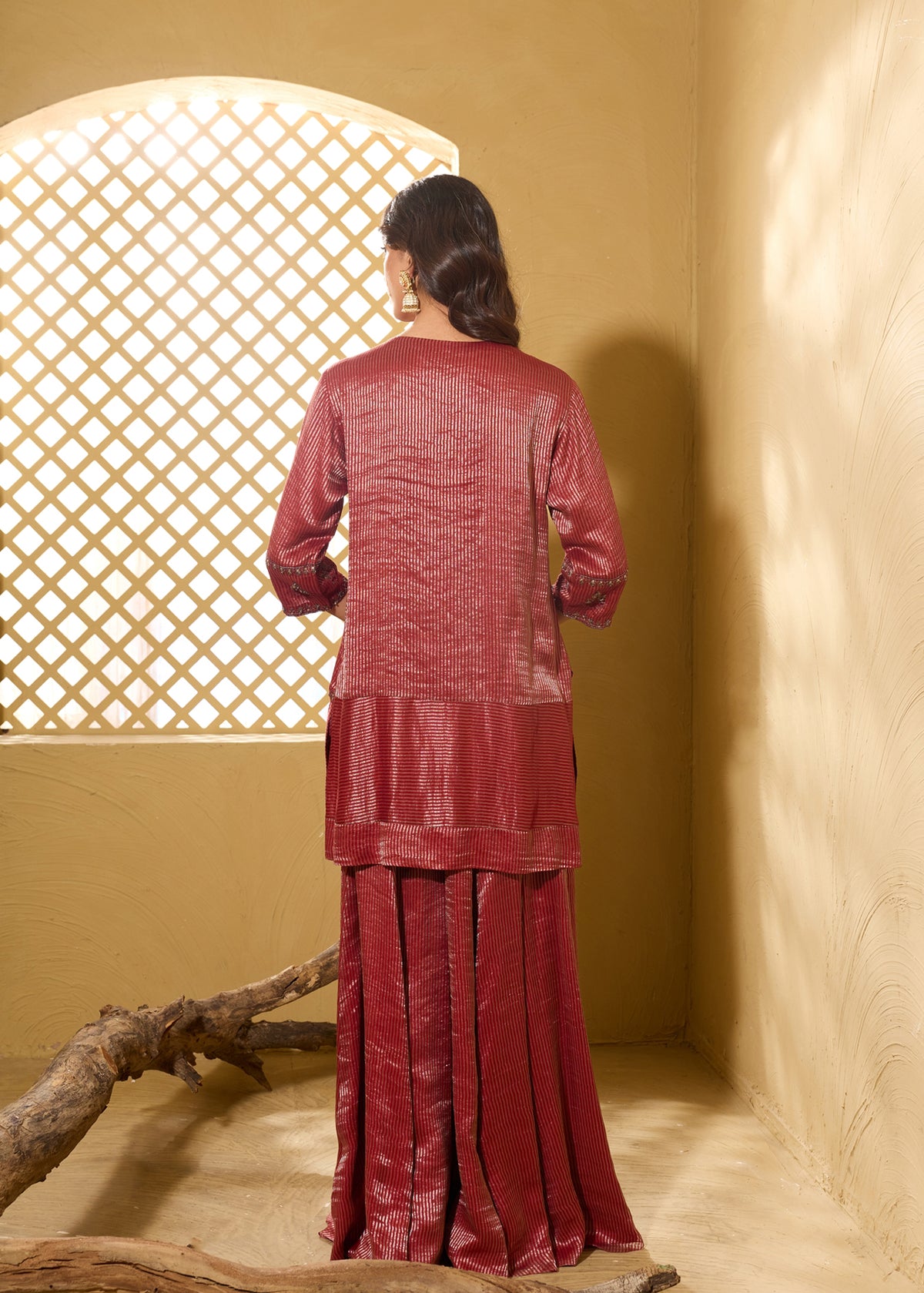 Noorani Short Kurta with Sharara - Red