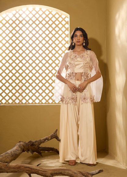 Ivory 3D Lily Cape with Dhoti Pants