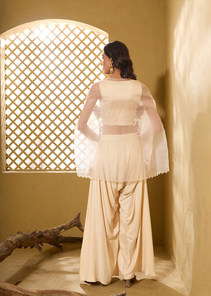Ivory 3D Lily Cape with Dhoti Pants