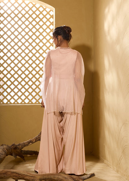 Pink 3D Lily Cape with Dhoti Pants