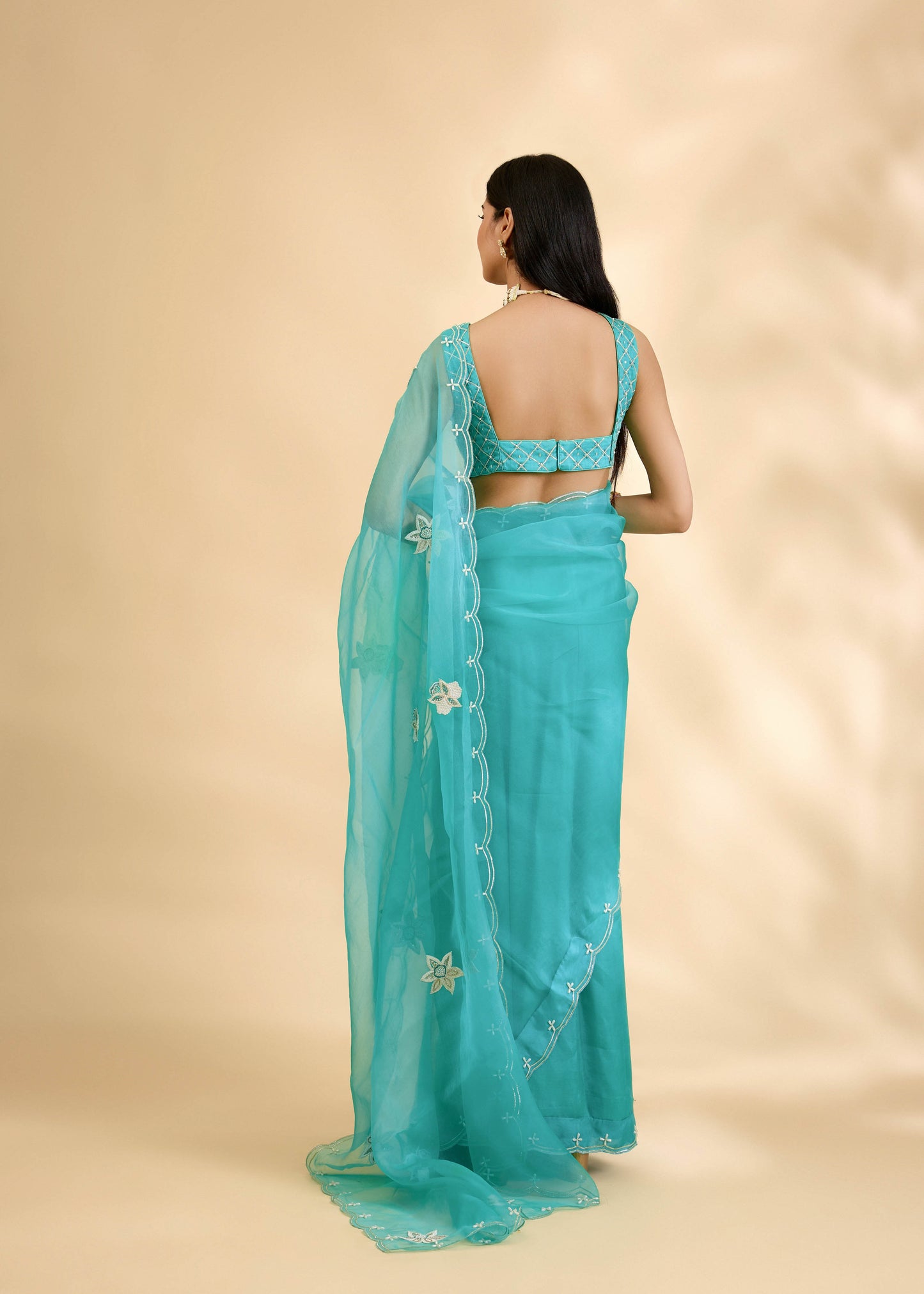 Firozi Nargis Embellished Sari Set