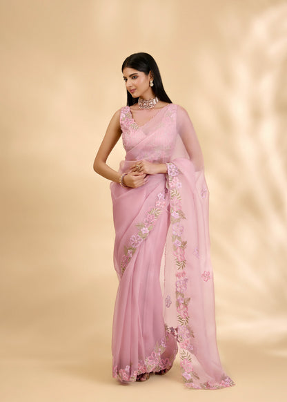 Rose Ruksar Embellished Sari Set