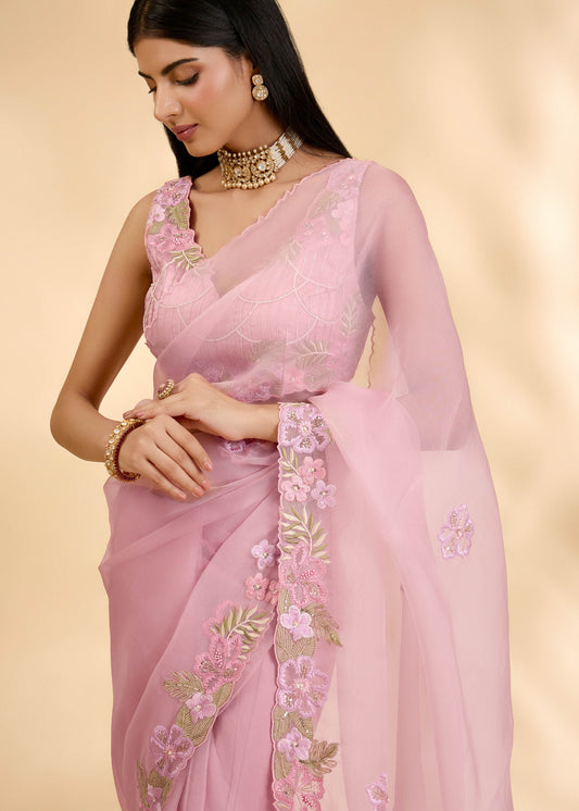 Rose Ruksar Embellished Sari Set
