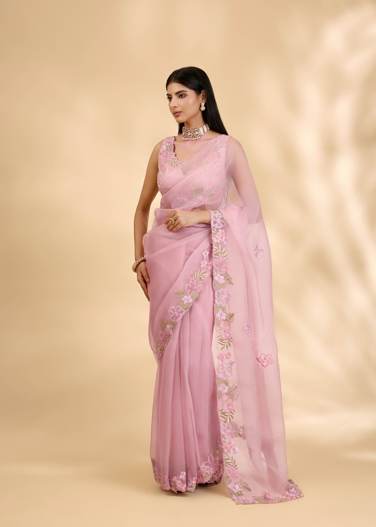 Rose Ruksar Embellished Sari Set