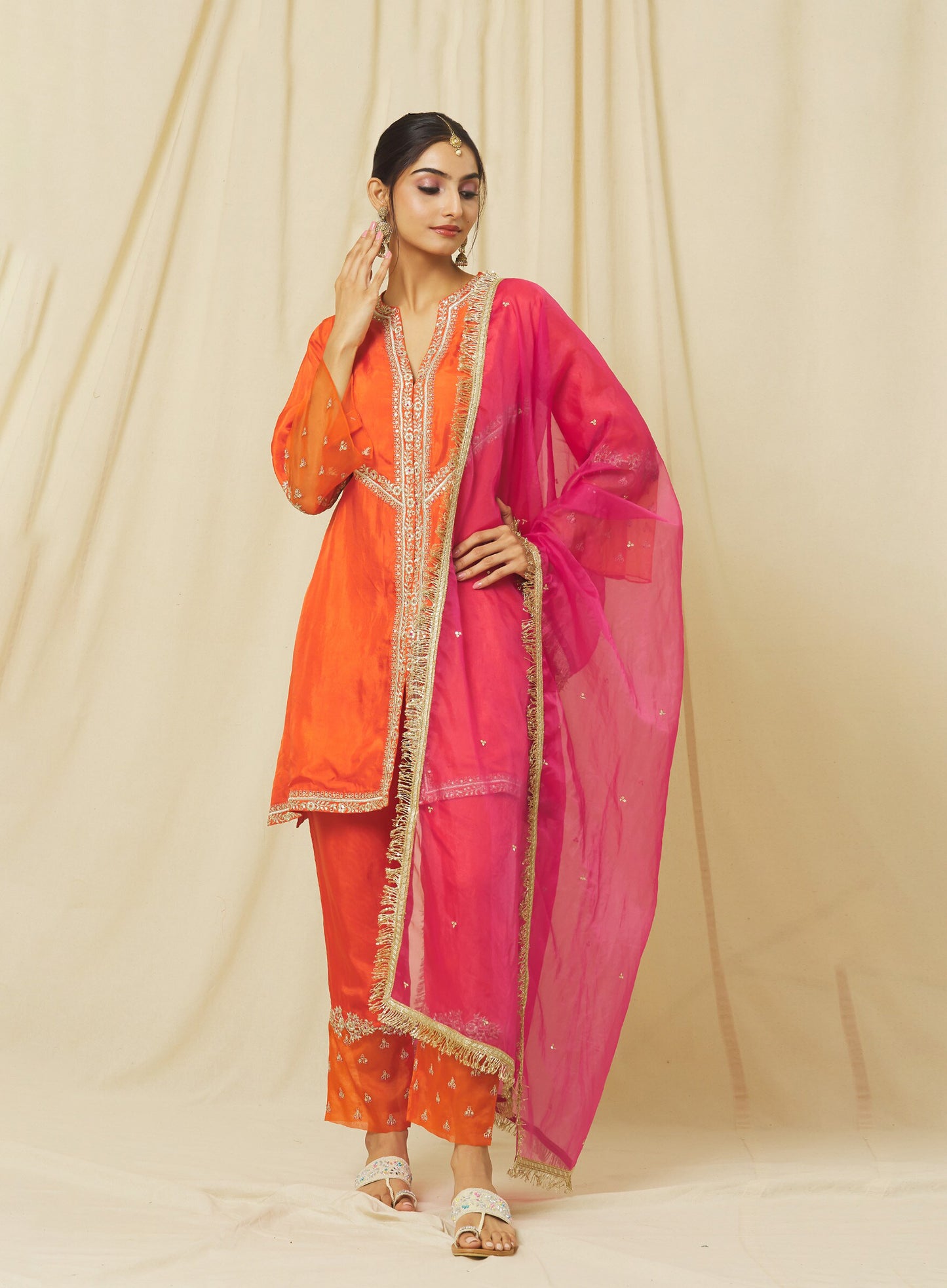 Tangerine Nusrat Suit Set
