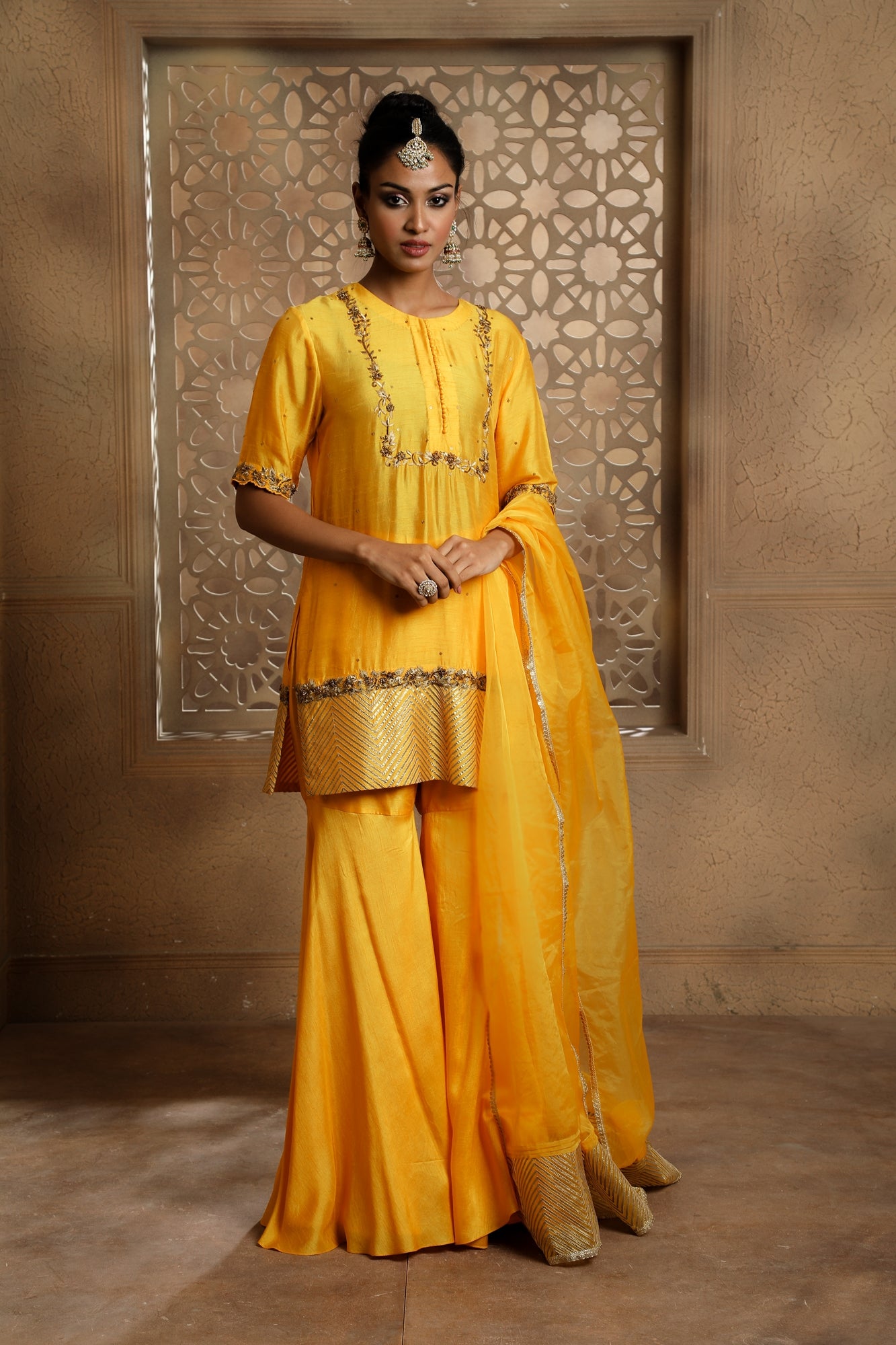 Yellow Noor Gota Garara Set