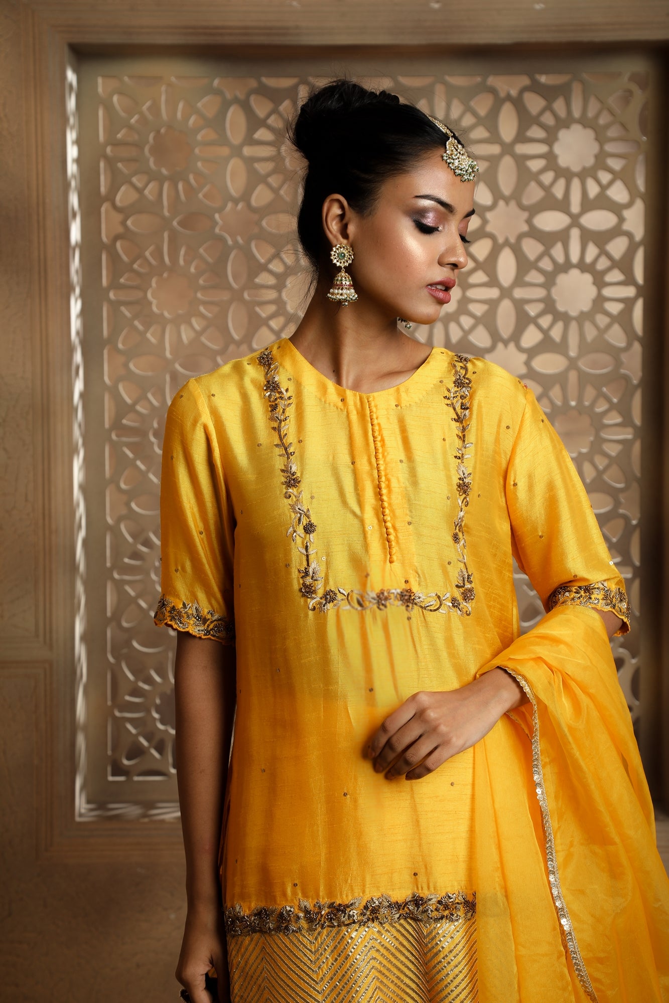 Yellow Noor Gota Garara Set