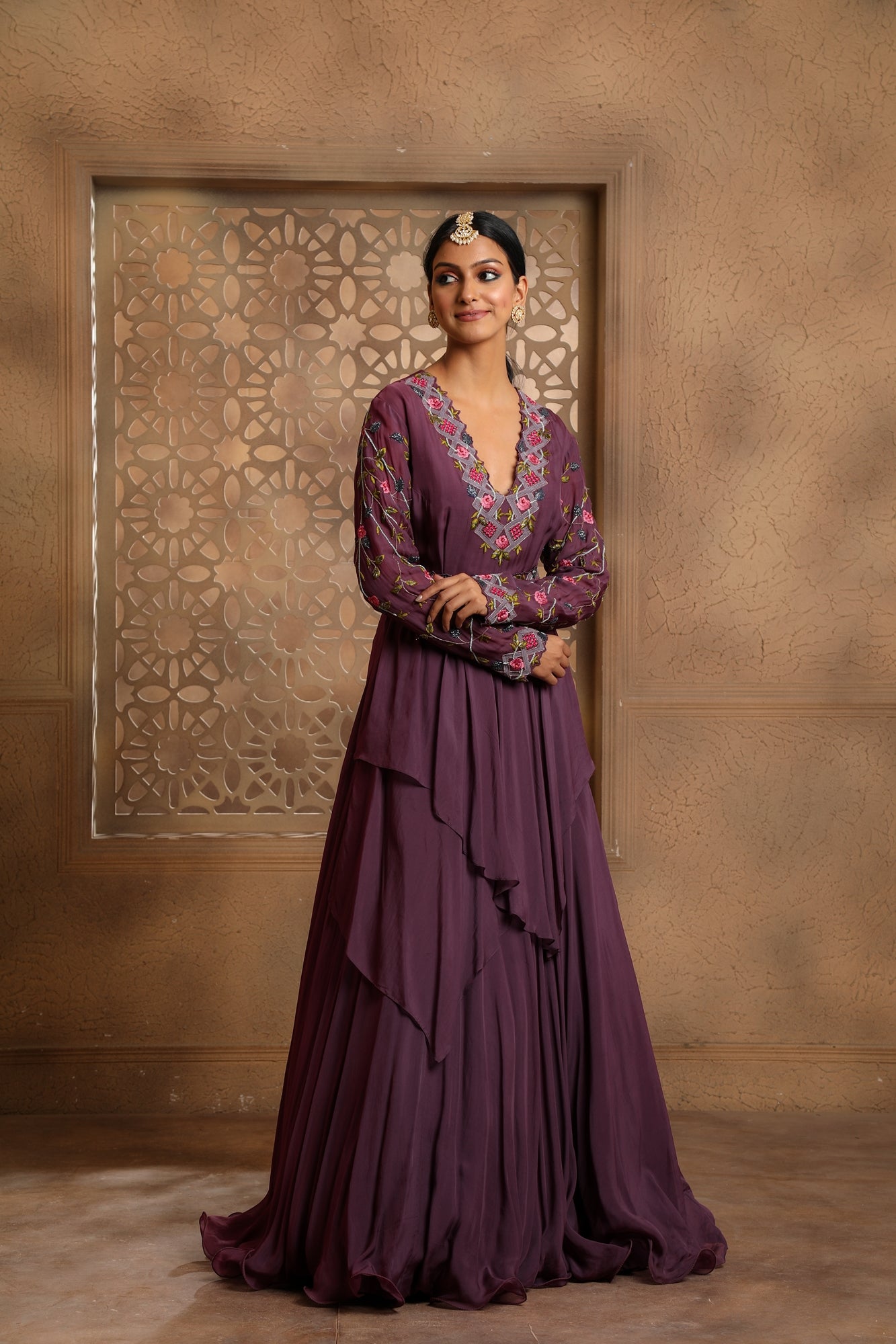 Mauve Draped Anarkali with Belt