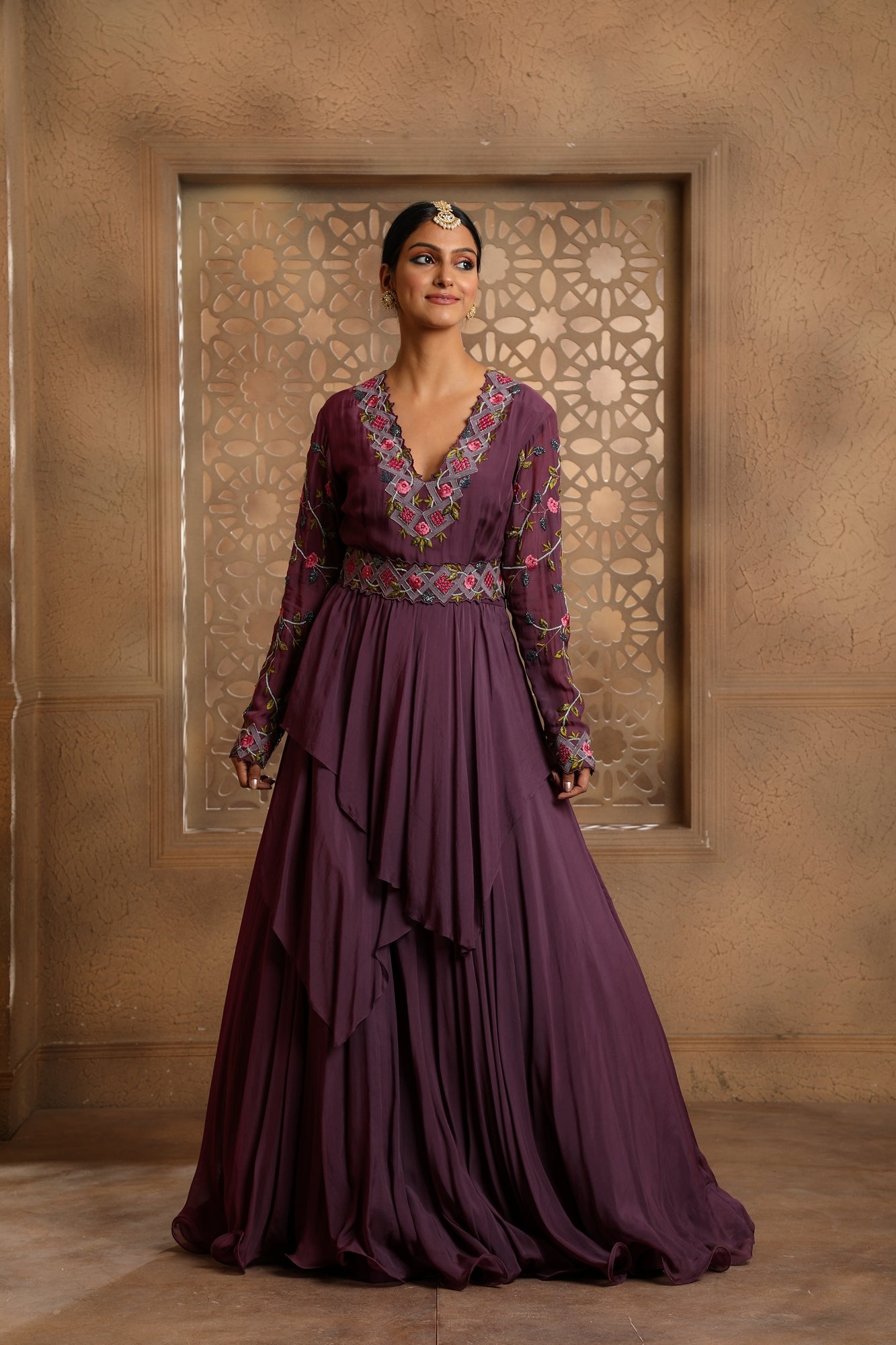 Mauve Draped Anarkali with Belt