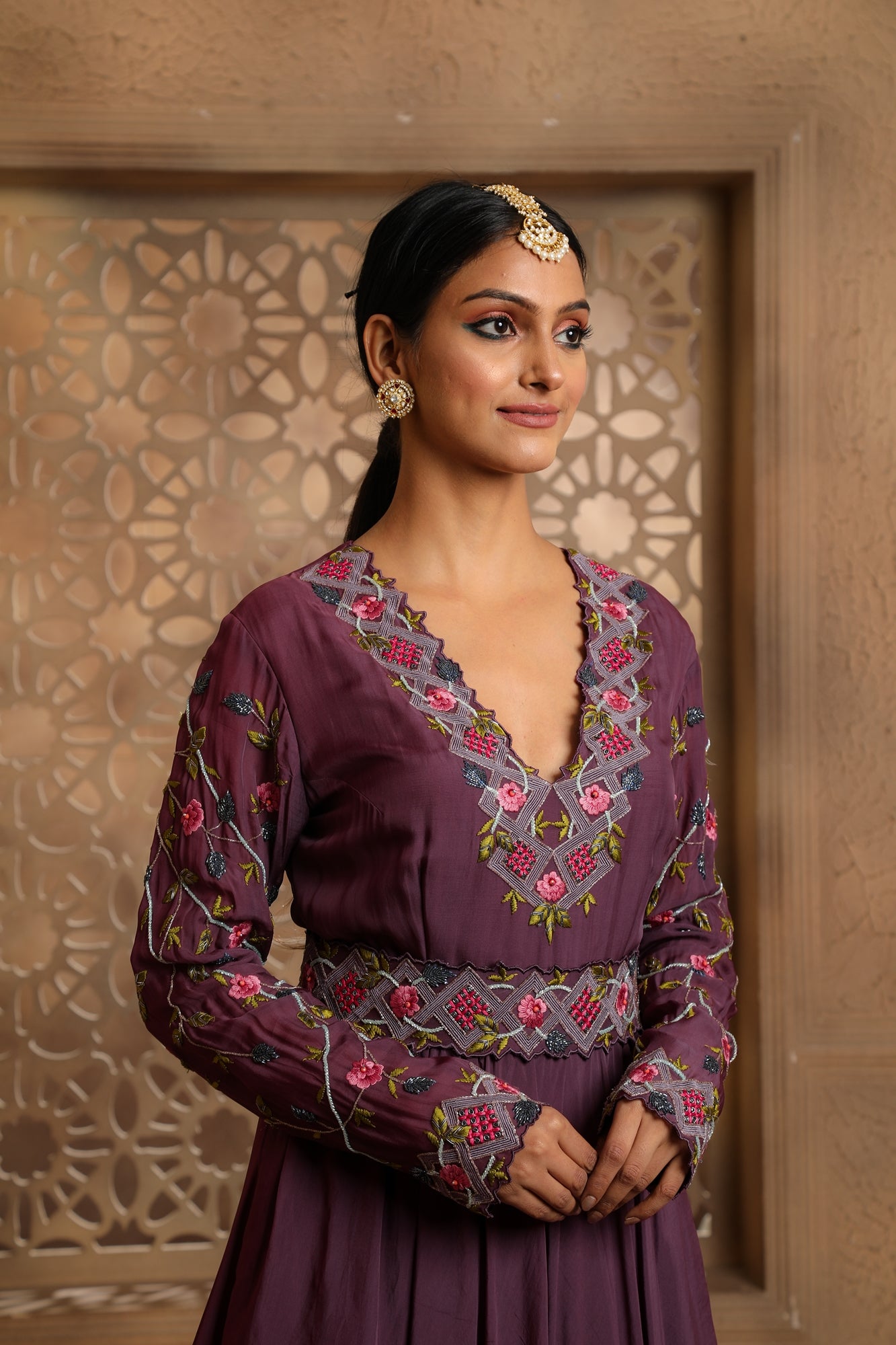 Mauve Draped Anarkali with Belt